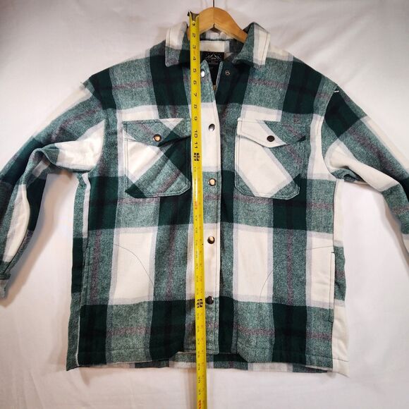 HFX Womens Flannel Shirt Jacket Size Small Green White Plaid Snap Up Pockets - Picture 16 of 16